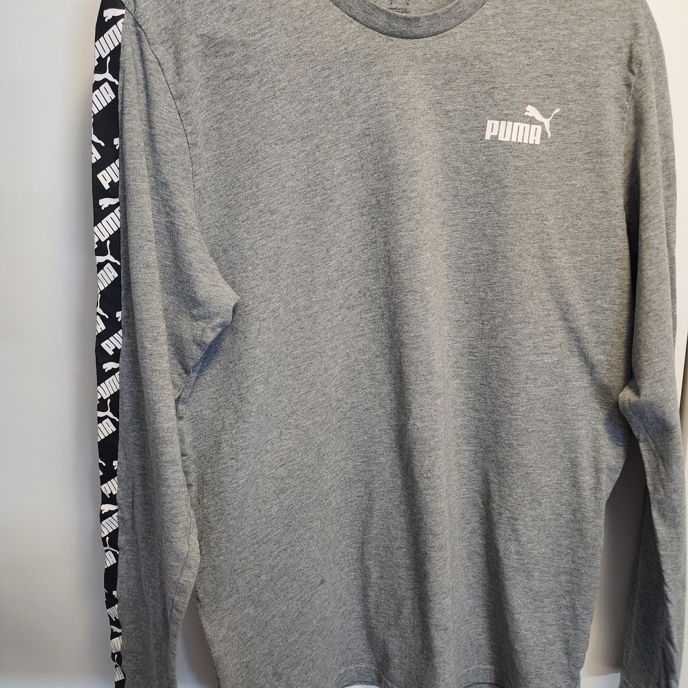 Puma Men's Long Sleeve Gray Tee with Logo